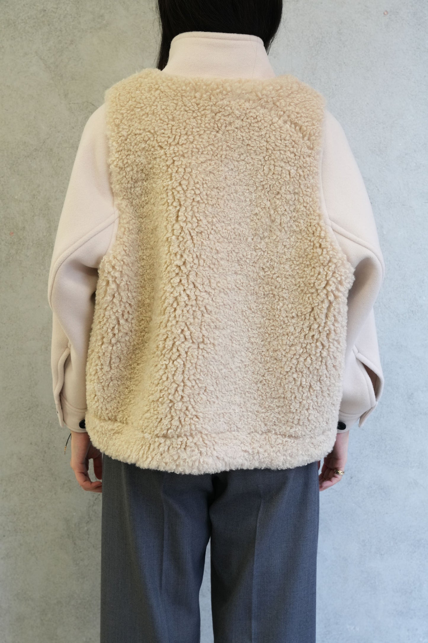 
                  
                    DOUBLE FACE FAUX SHEARLING DUFFLE JACKET-CREAM-
                  
                