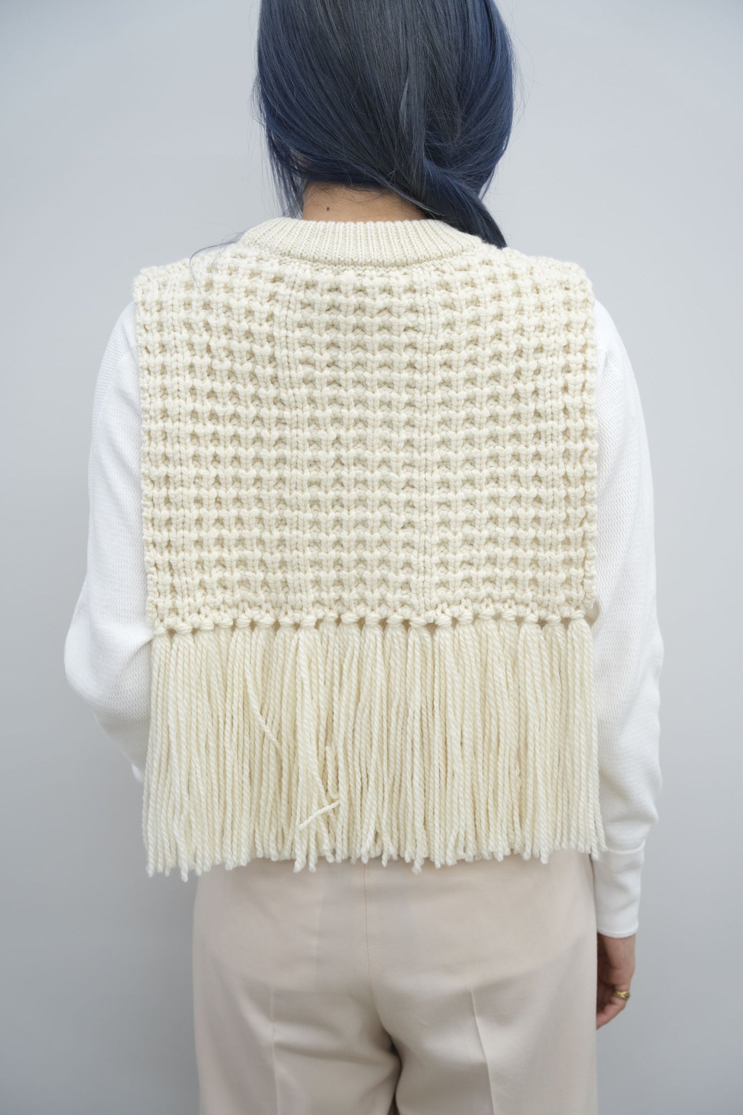 
                  
                    WAFFLE-KNIT SWEATER TOP W/FRINGE
                  
                