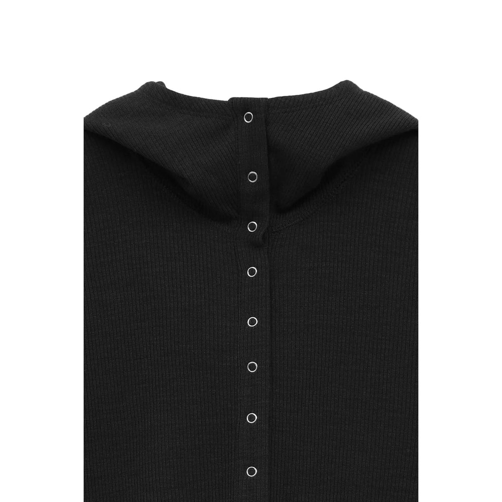 WOOL RIB HOODED TIGHT TOPS -BLACK- – OBLIGE