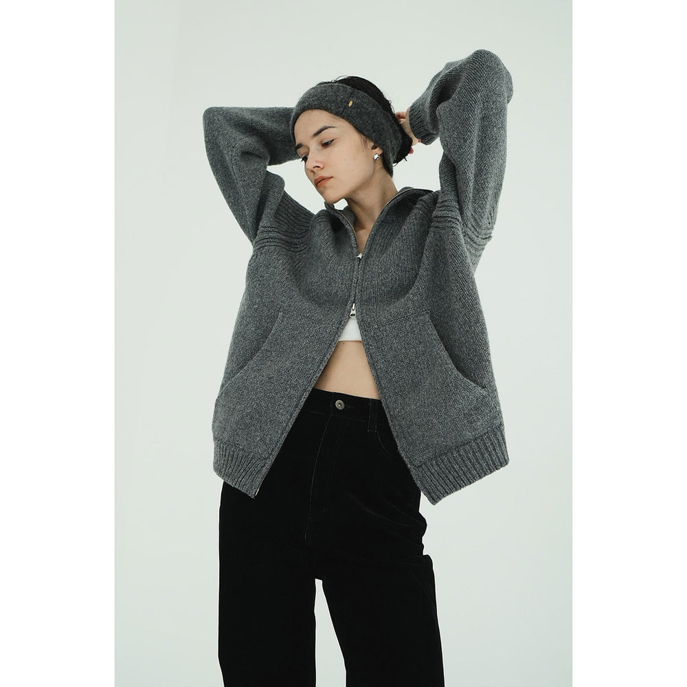 
                  
                    POCKET ZIP KNIT TOPS-GRAY-
                  
                