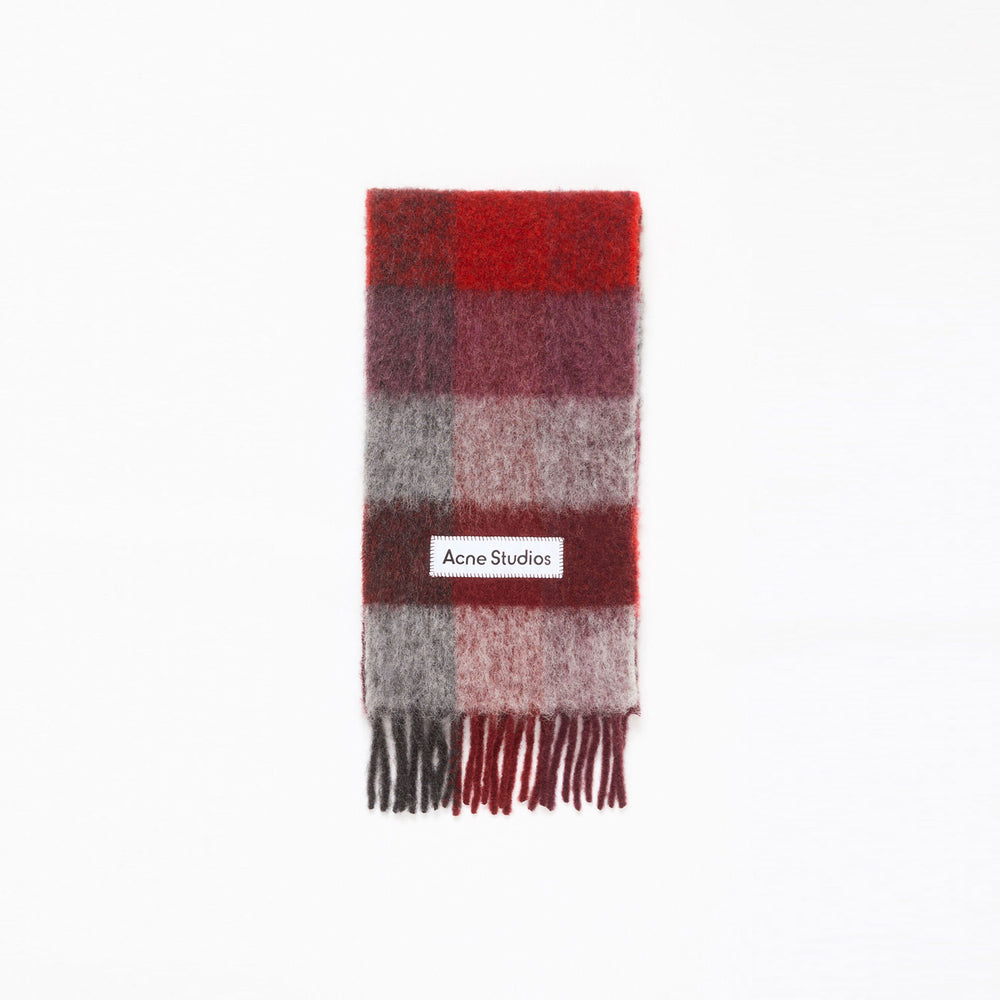 Mohair check scarf-RED/BLACK-