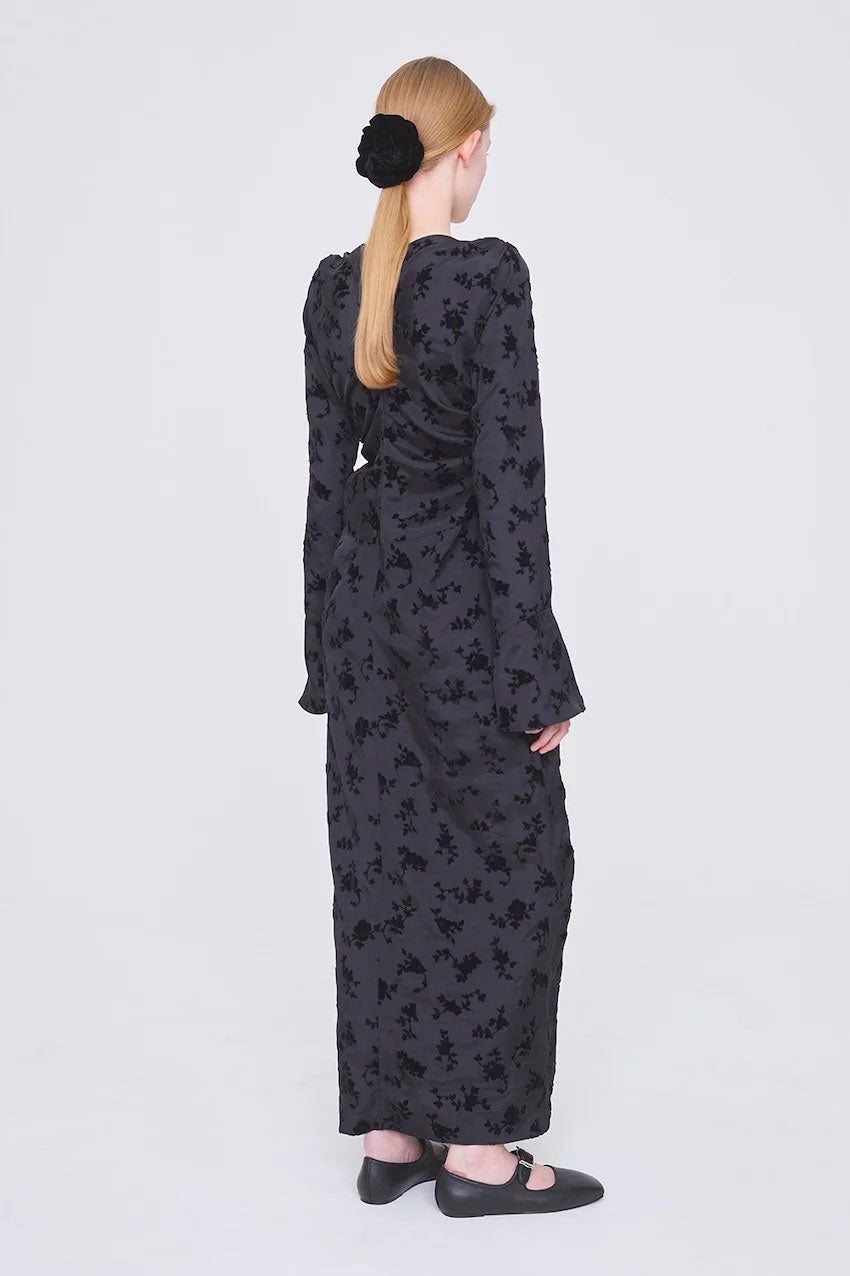 
                  
                    FLOCKED ROSE PRINT GATHERED DRESS
                  
                