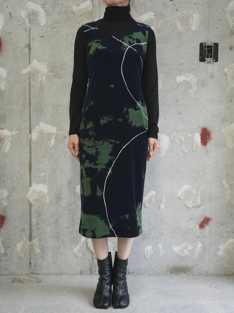 
                  
                    "Kintsugi" Velour Jersey Square Neck Sleeveless Dress - navy
                  
                