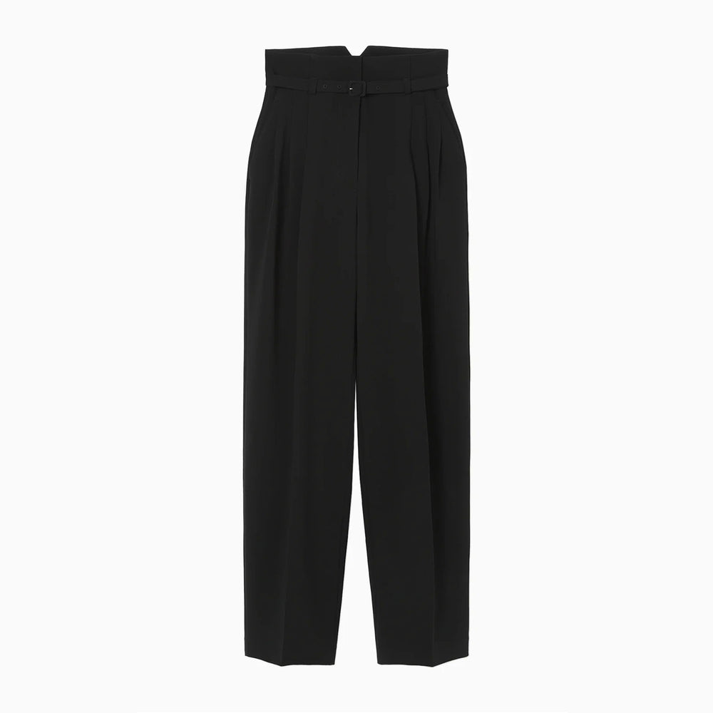 Triacetate Polyester Georgette High Waisted Trousers - black
