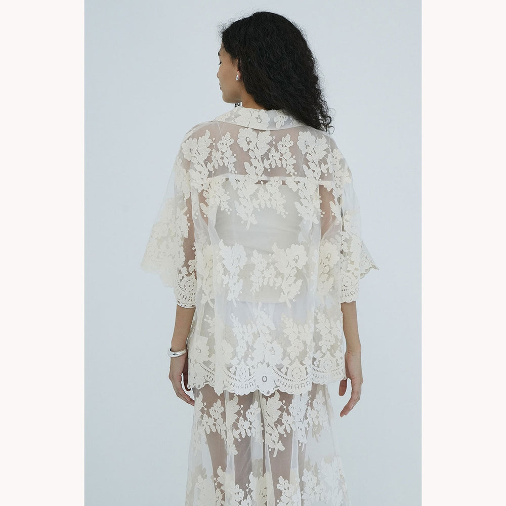 SHEER FLOWER LACE SHIRTS -BLACK- – OBLIGE