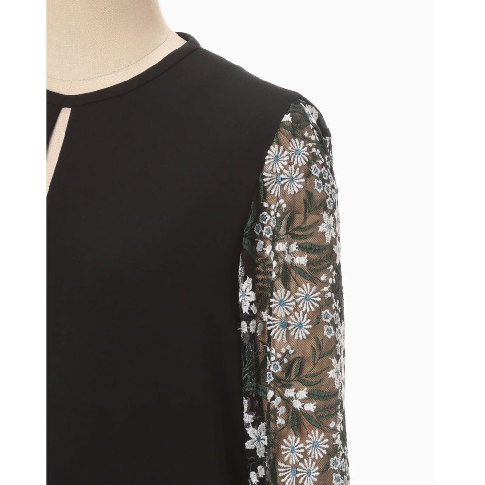 Floral Lace-Sleeve Classic Dress - black – OBLIGE