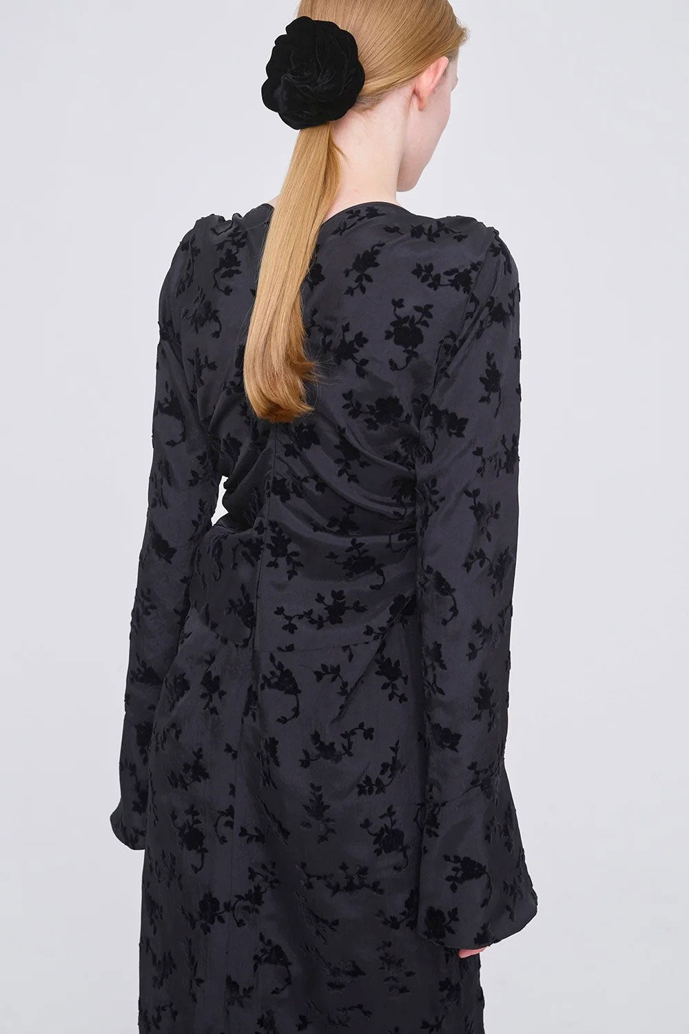 
                  
                    FLOCKED ROSE PRINT GATHERED DRESS
                  
                