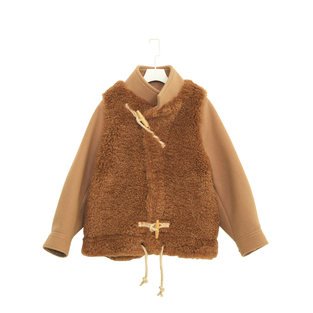 DOUBLE FACE FAUX SHEARLING DUFFLE JACKET-BEIGE-