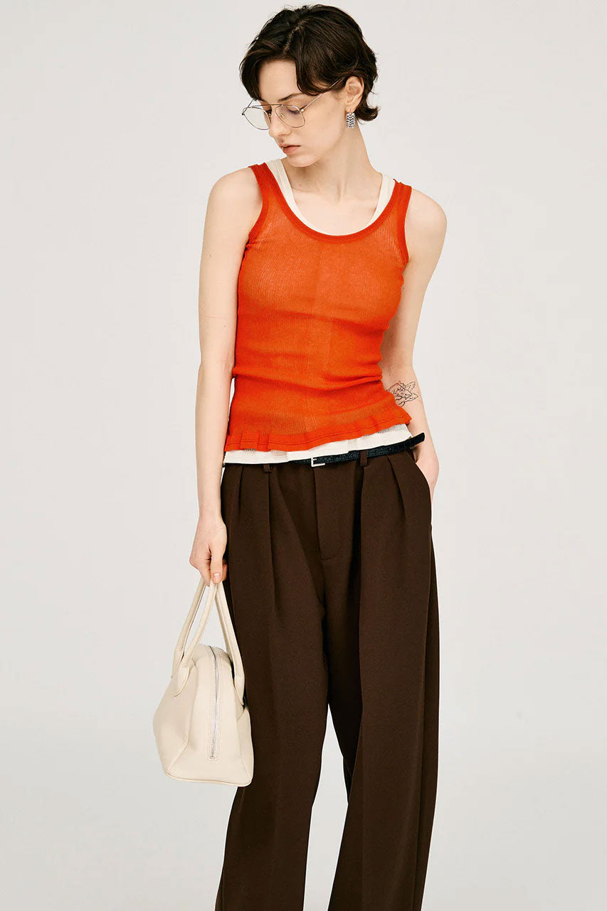 
                  
                    Sheer Rib Frill Hem Knit Tank -BLACK-
                  
                