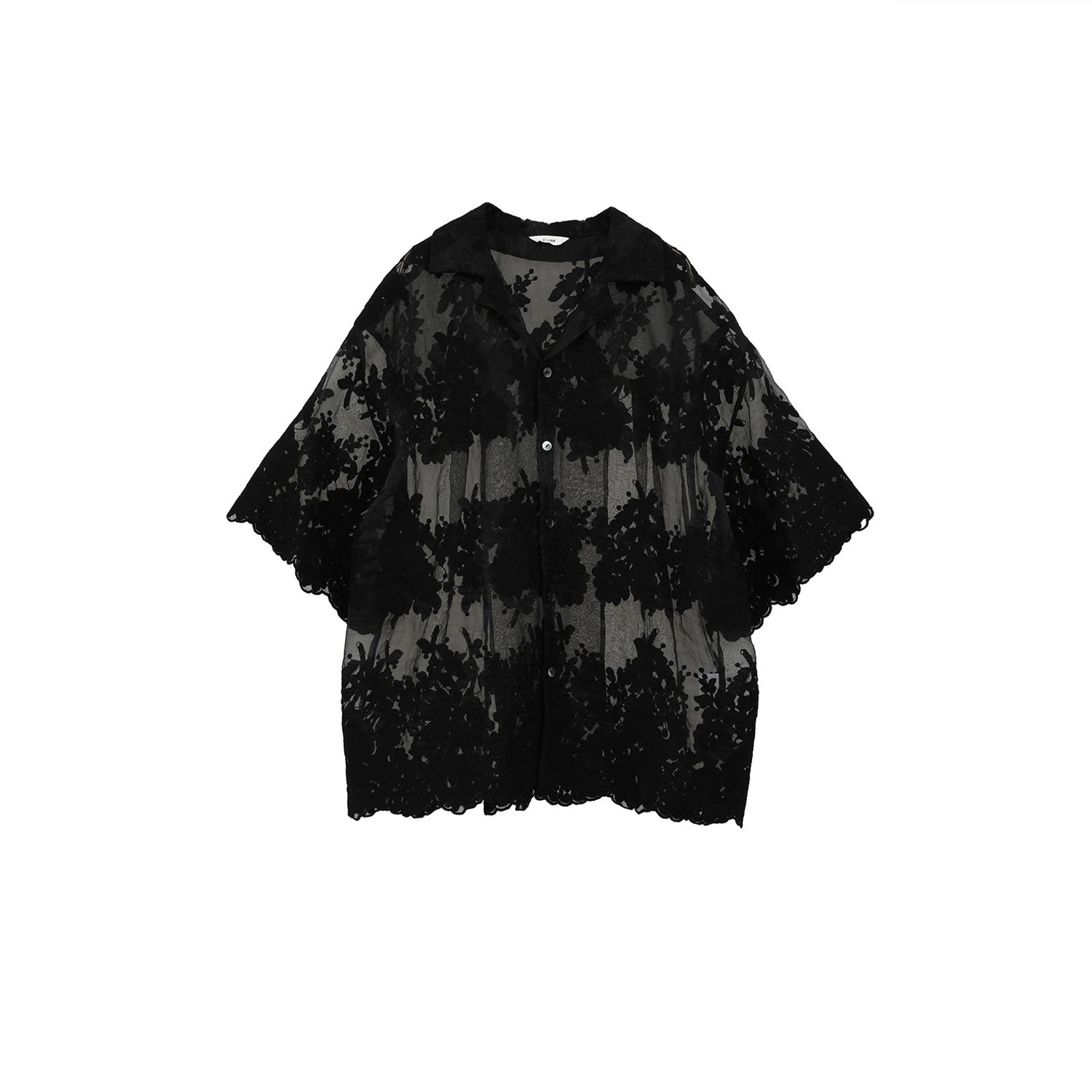 SHEER FLOWER LACE SHIRTS -BLACK- – OBLIGE