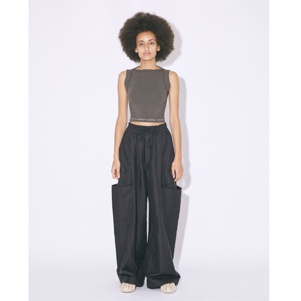 パンツ linen cotton satin bow silhouette pants linen cotton satin bow silhouette pants – OBLIGE