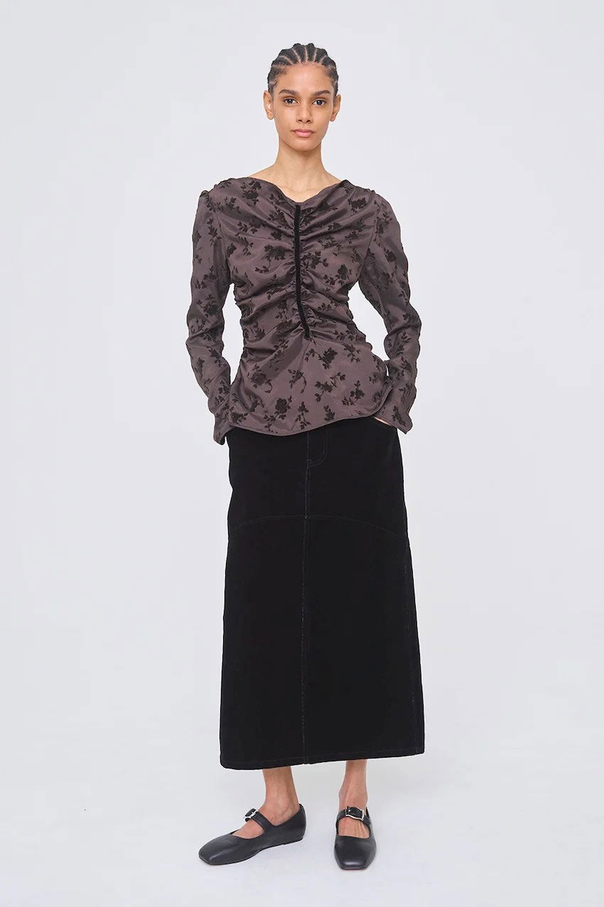 
                  
                    FLOCKED ROSE PRINT GATHERED BLOUSE
                  
                