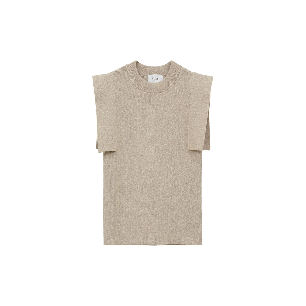 SQUARE SLEEVE KNIT TOPS -BEIGE-
