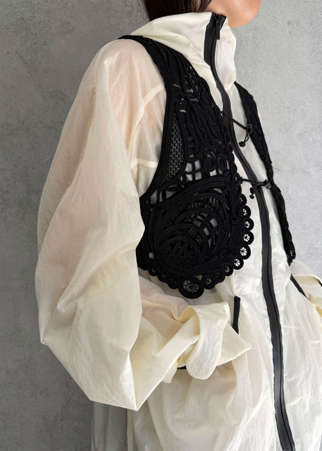 
                  
                    Nylon Oversized Jacket with Cording Embroidery Vest
                  
                
