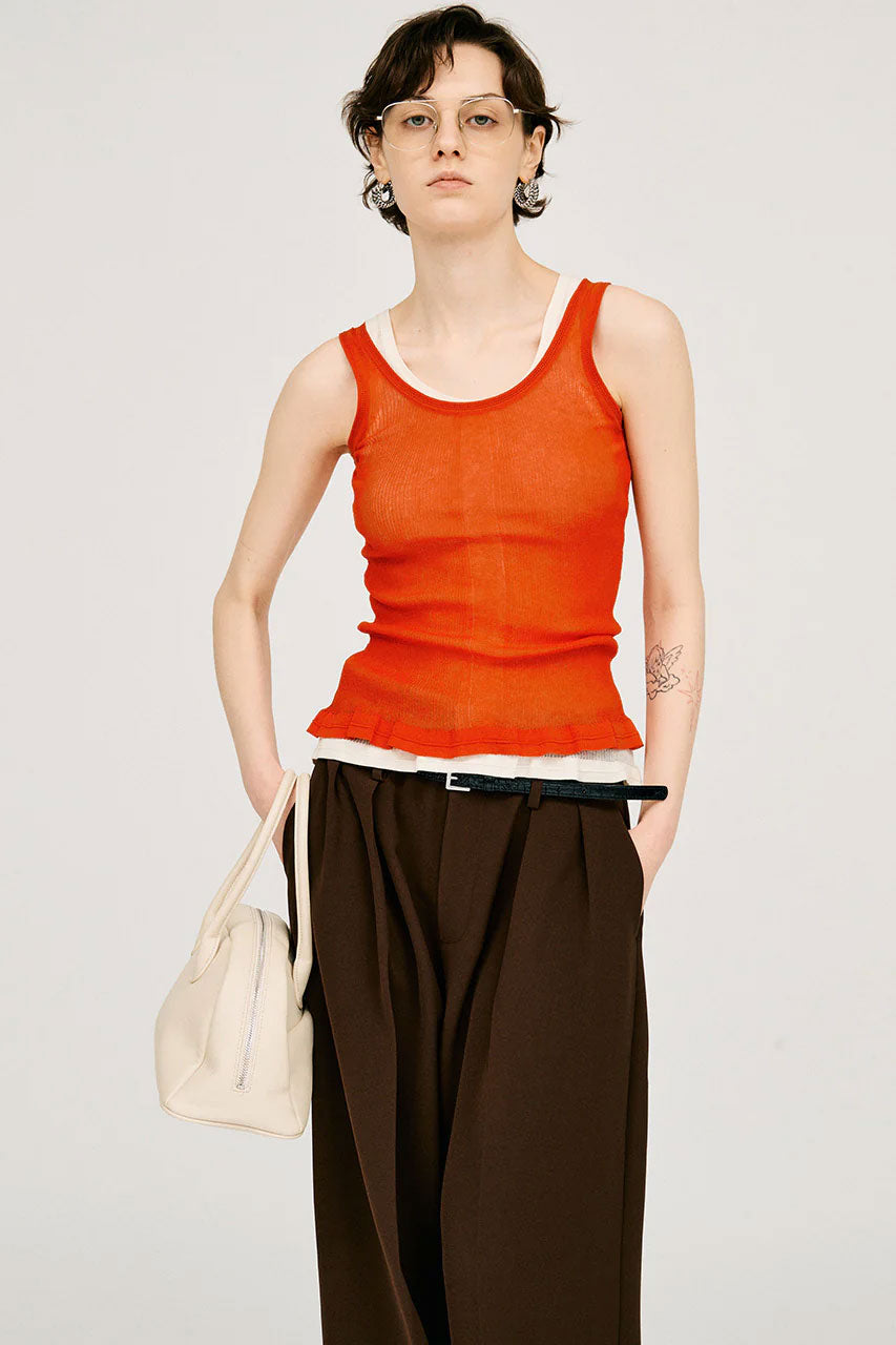 
                  
                    Sheer Rib Frill Hem Knit Tank -BLACK-
                  
                
