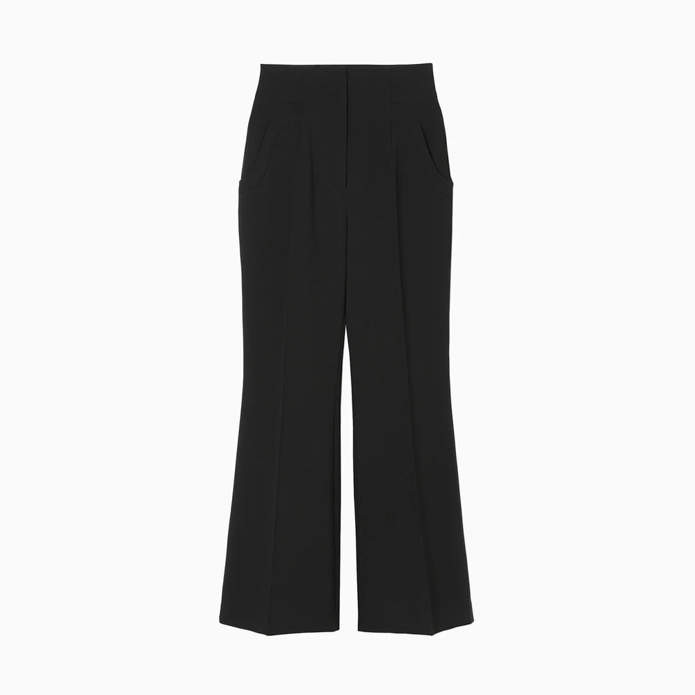 Acetate Polyester Collarless Cropped Suit Trousers - black