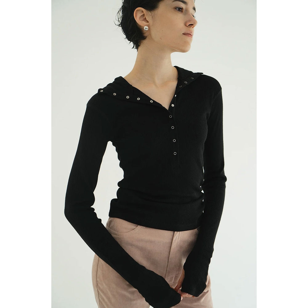 WOOL RIB HOODED TIGHT TOPS -BLACK- – OBLIGE