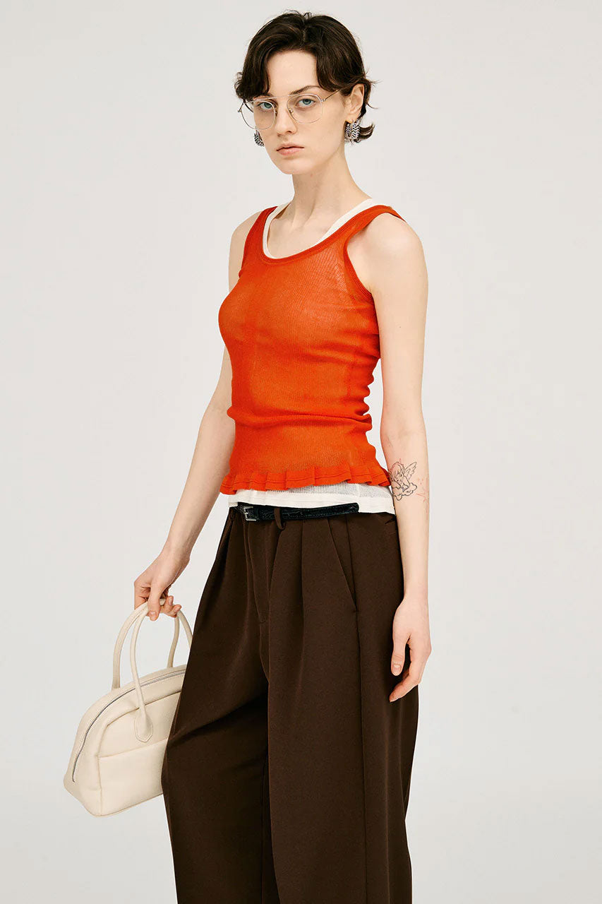 
                  
                    Sheer Rib Frill Hem Knit Tank -BLACK-
                  
                