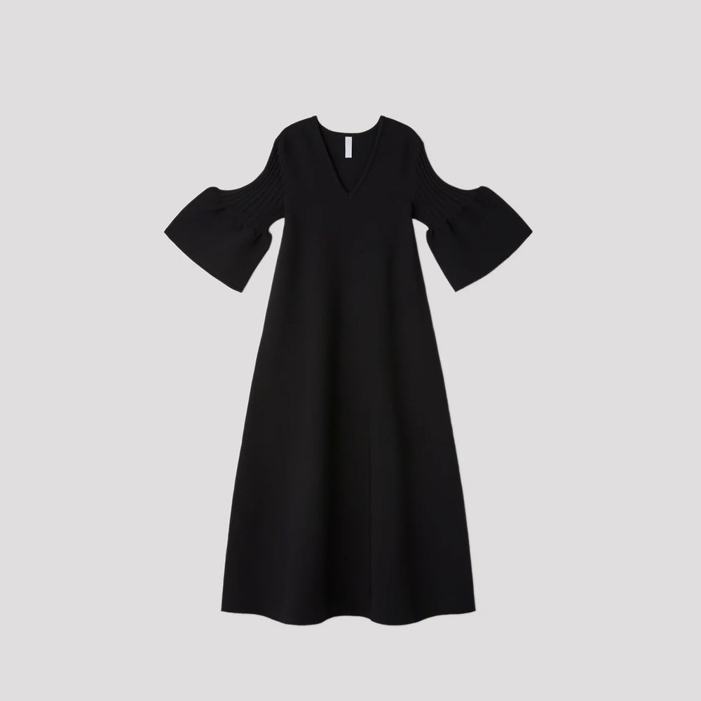 POTTERY SHORT BELL SLEEVE FLARE DRESS -BLACK-