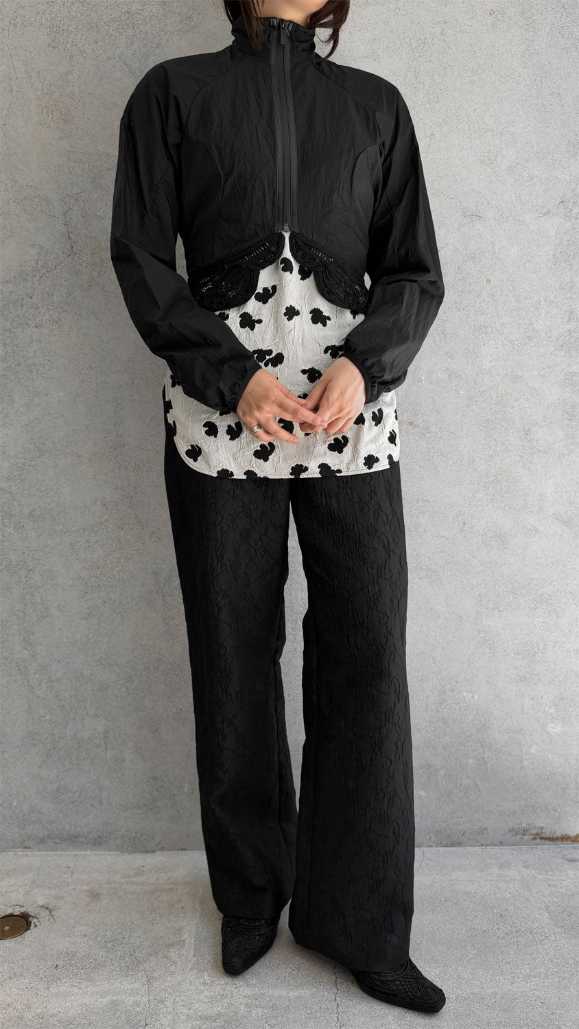 
                  
                    Nylon short Jacket with Cording Embroidery Detail
                  
                