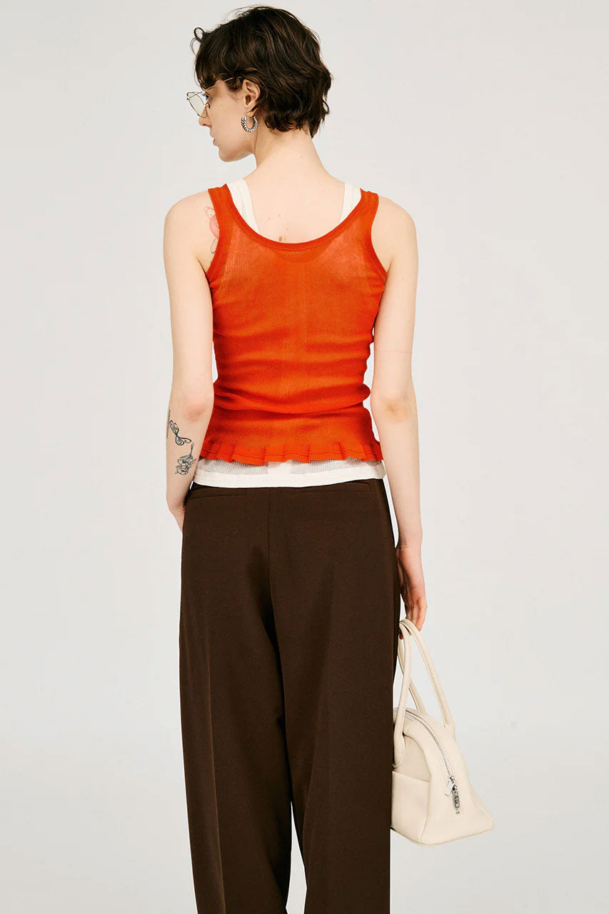
                  
                    Sheer Rib Frill Hem Knit Tank -BLACK-
                  
                