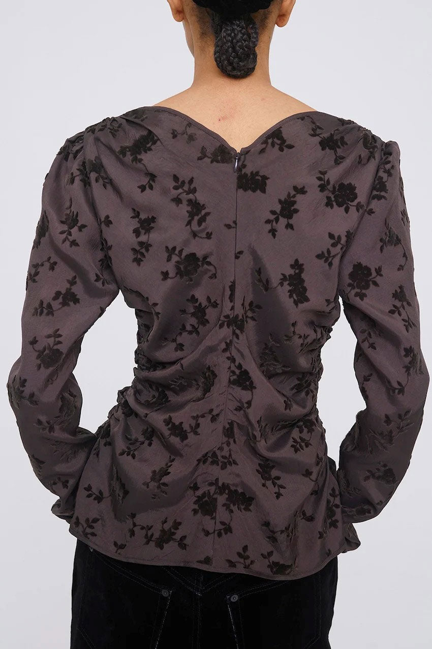 
                  
                    FLOCKED ROSE PRINT GATHERED BLOUSE
                  
                