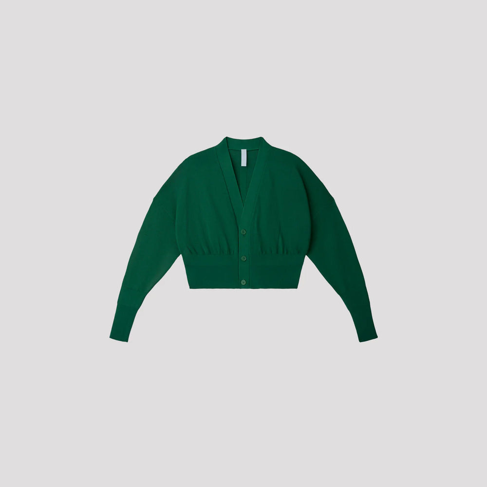 GARTER CROPPED CARDIGAN -PINE GREEN-