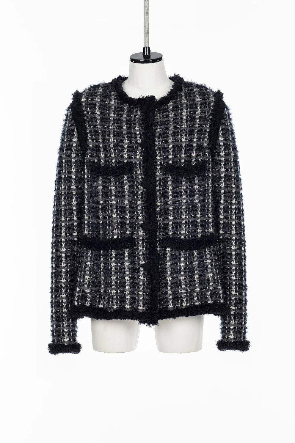 
                  
                    FRINGE TRIM TWEED KNIT JACKET
                  
                