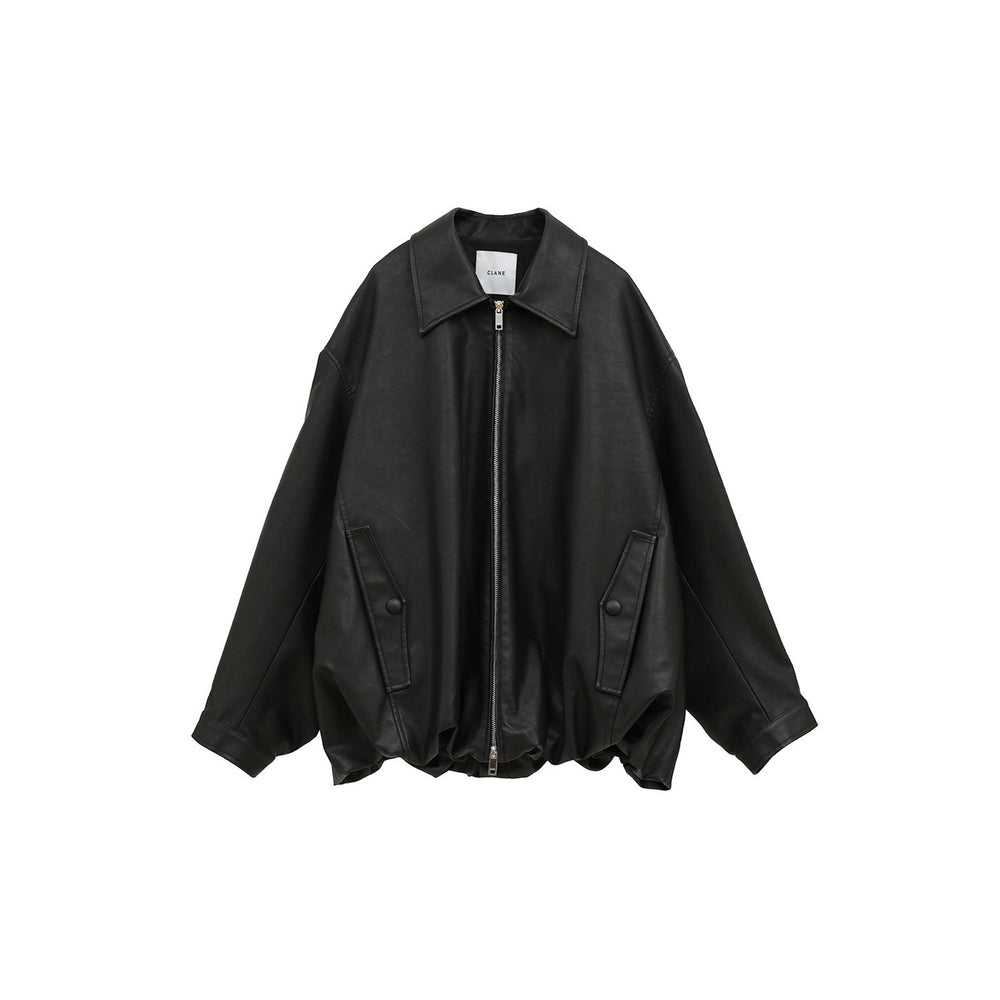 FAKE LEATHER BALLOON JACKET-BLACK-