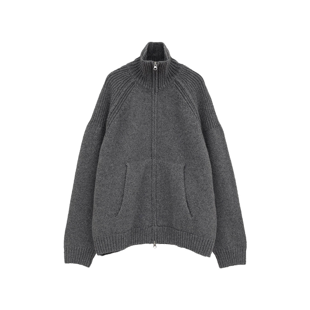 POCKET ZIP KNIT TOPS-GRAY-