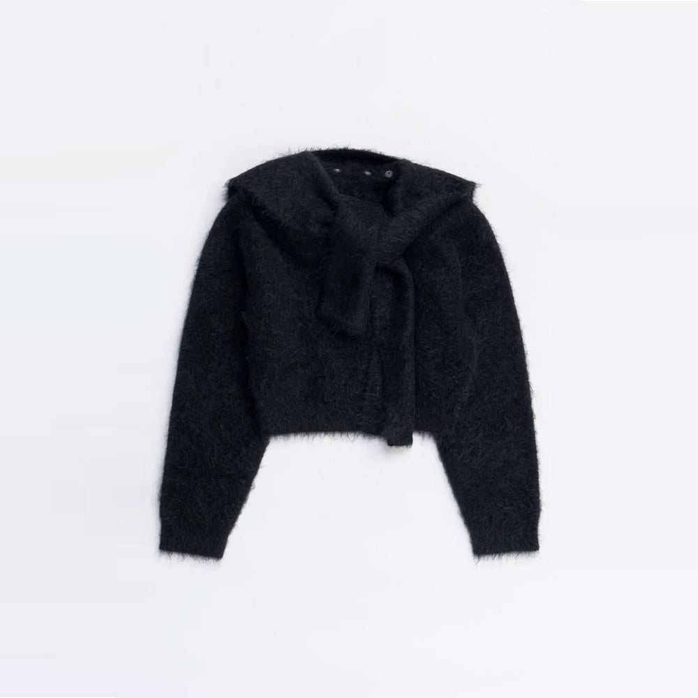 Alpaca Blend 2-Way Hoodie-BLACK-