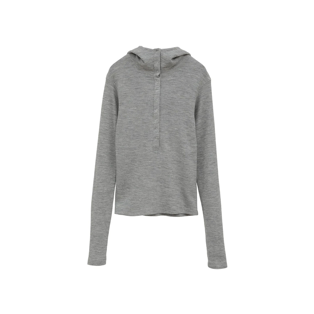 WOOL RIB HOODED TIGHT TOPS -GRAY-