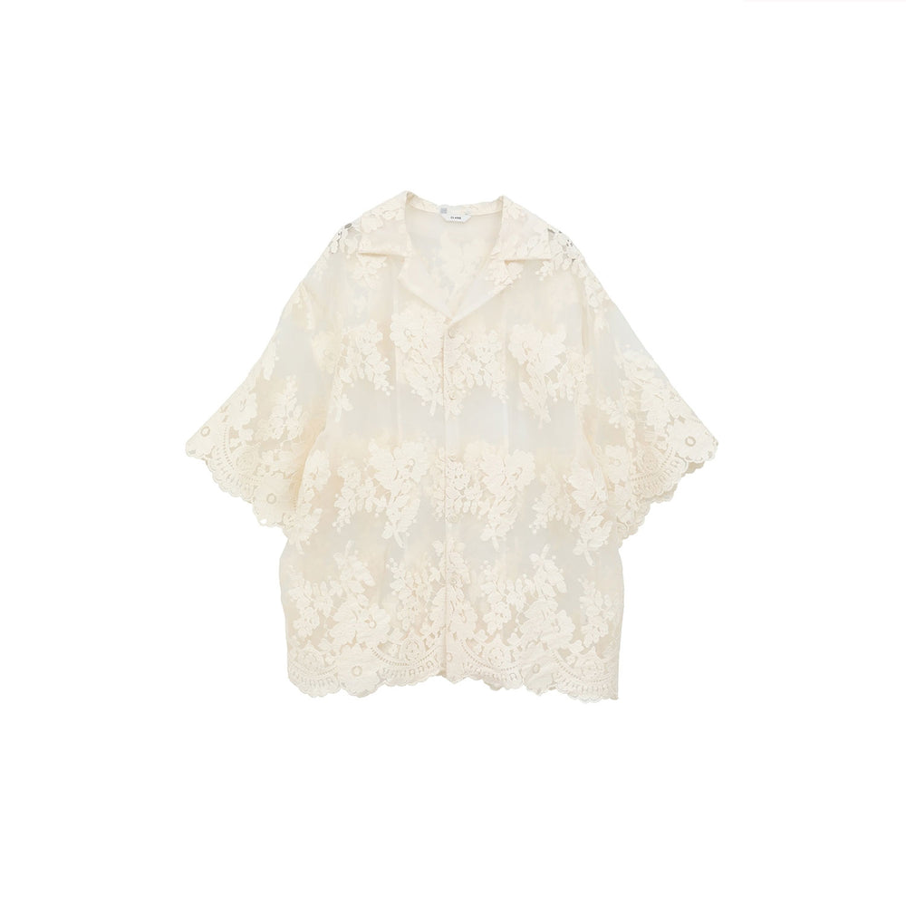 SHEER FLOWER LACE SHIRTS -IVORY-