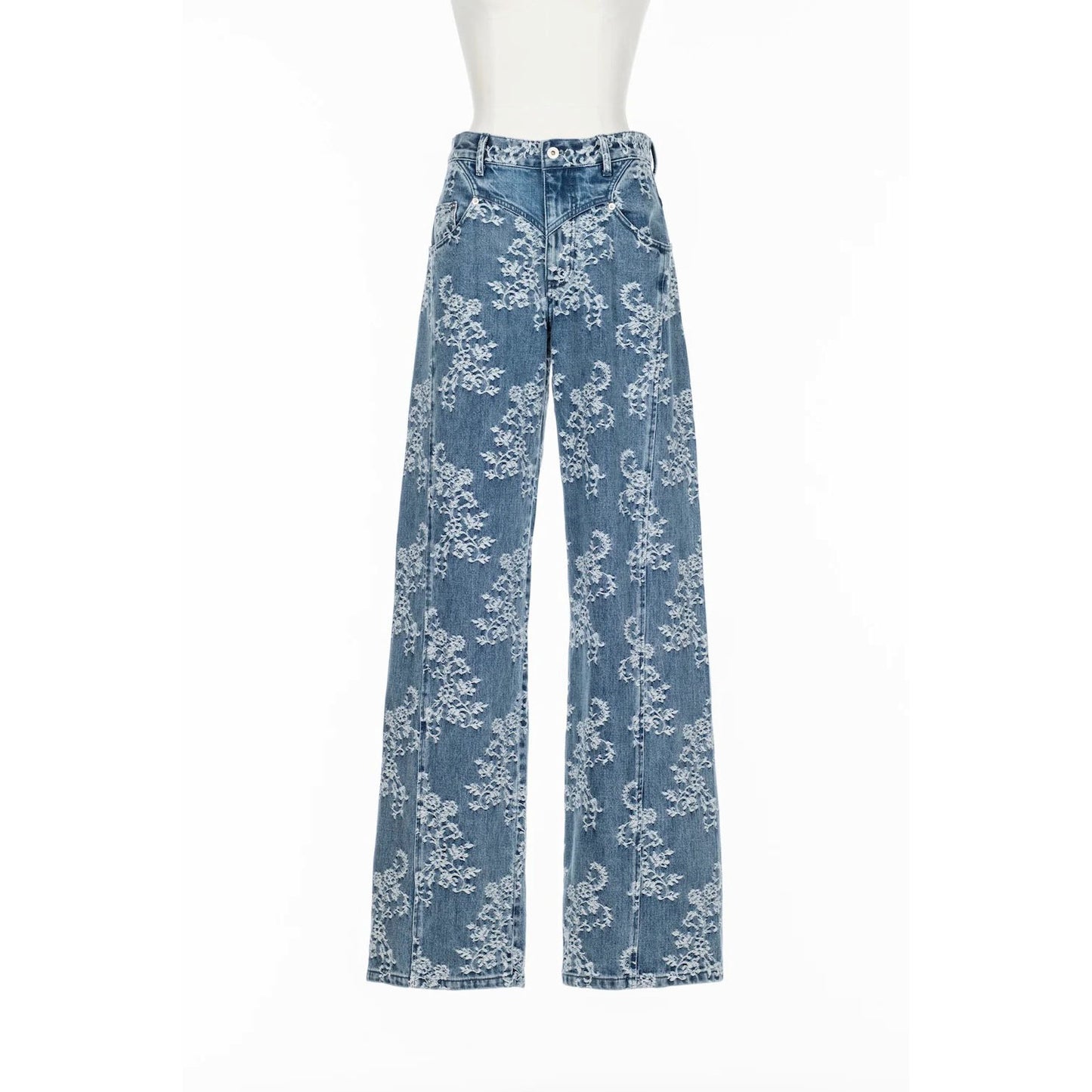 
                  
                    LACE-JACQUARD DENIM STRAIGHT JEANS
                  
                