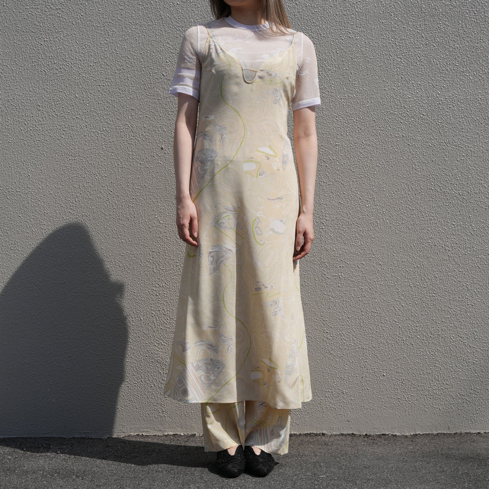 Marble Print Silk Camisole Dress - beige – OBLIGE