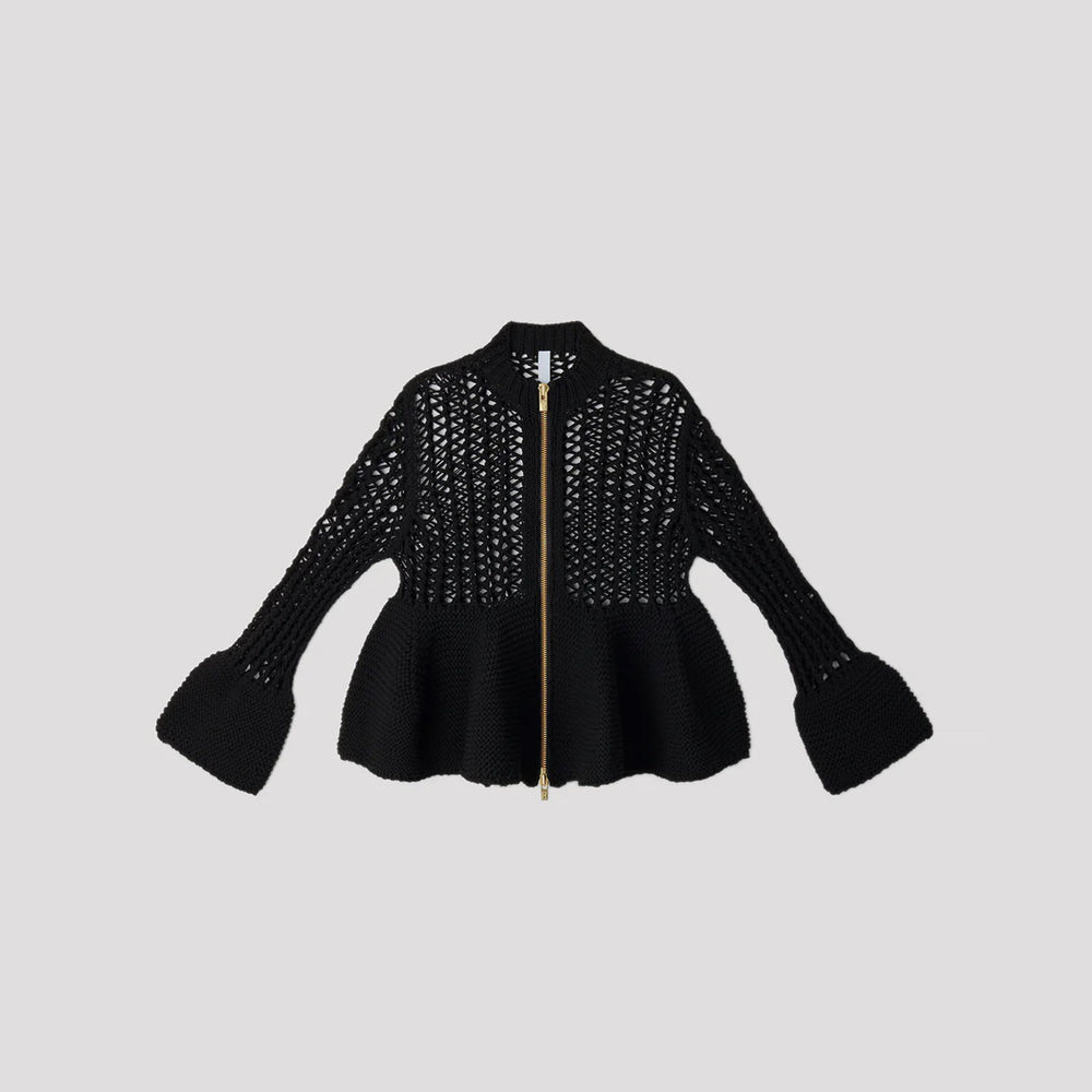 POTTERY LOW GAUGE-ZIP CARDIGAN-BALCK-