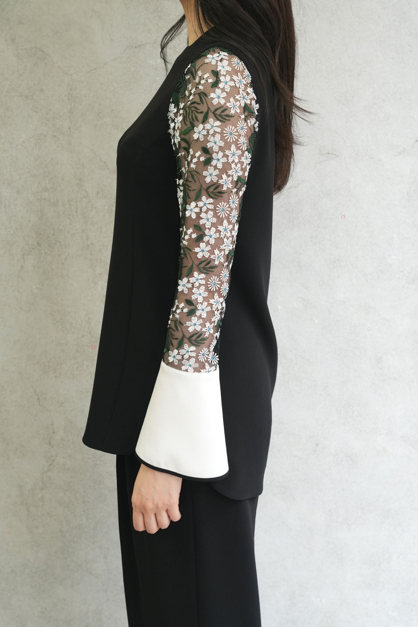 
                  
                    Floral Lace-Sleeve Classic Top - black
                  
                