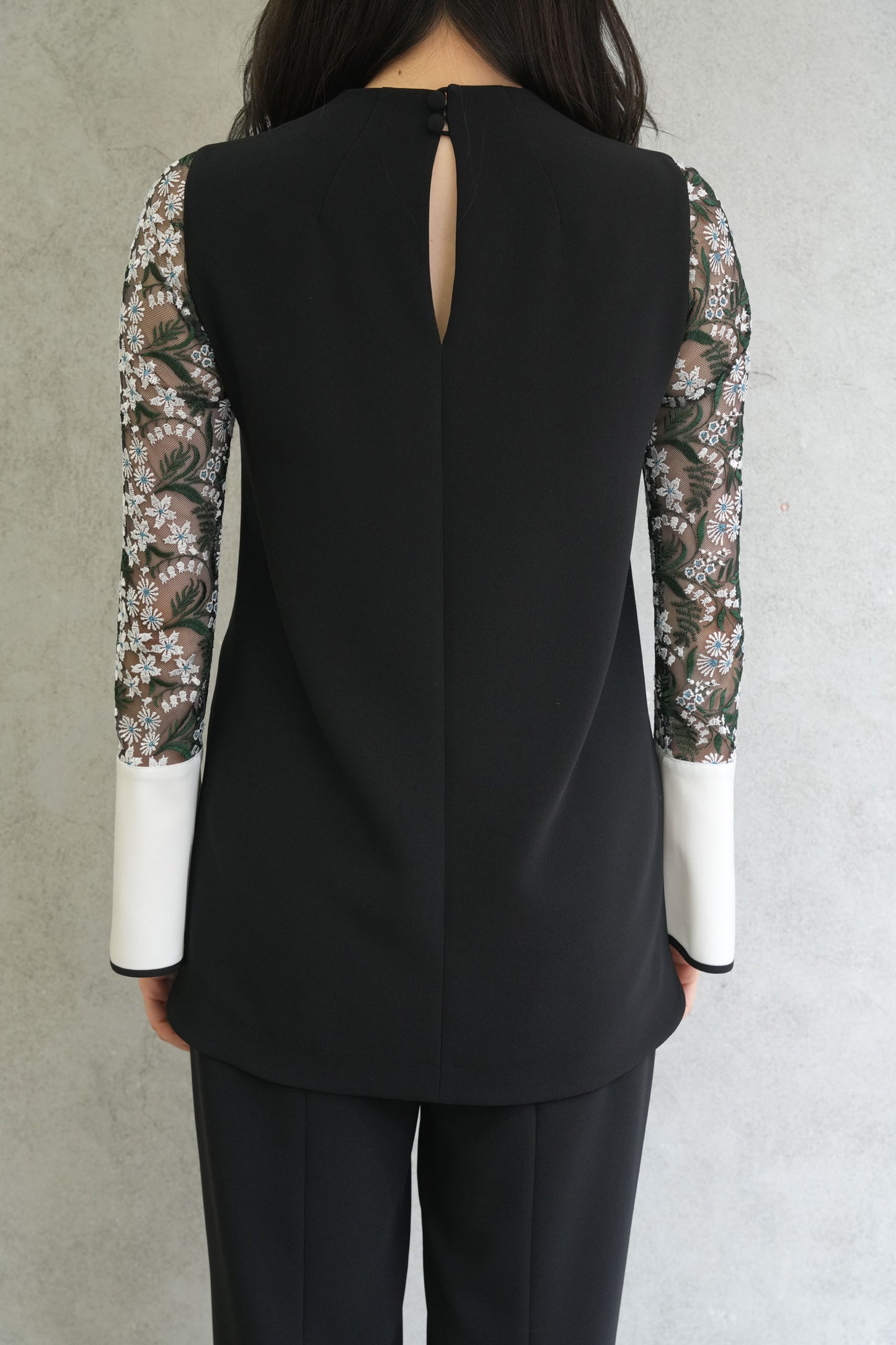 
                  
                    Floral Lace-Sleeve Classic Top - black
                  
                