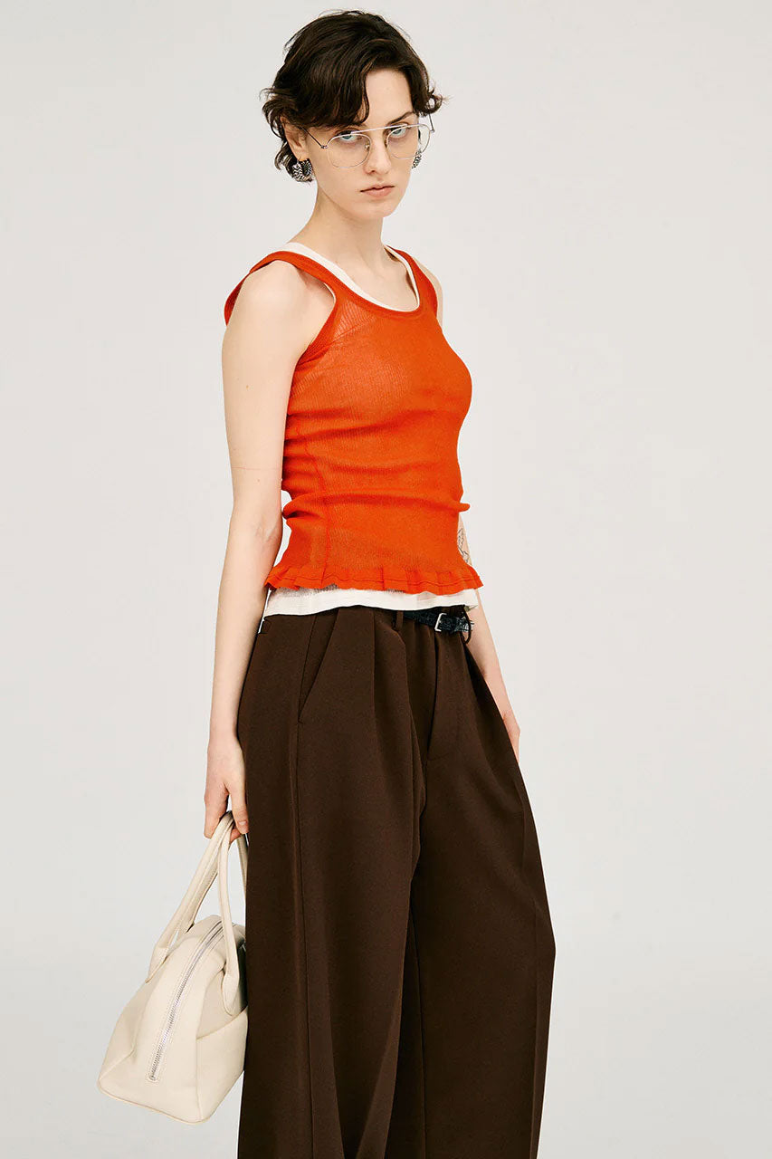 
                  
                    Sheer Rib Frill Hem Knit Tank -BLACK-
                  
                