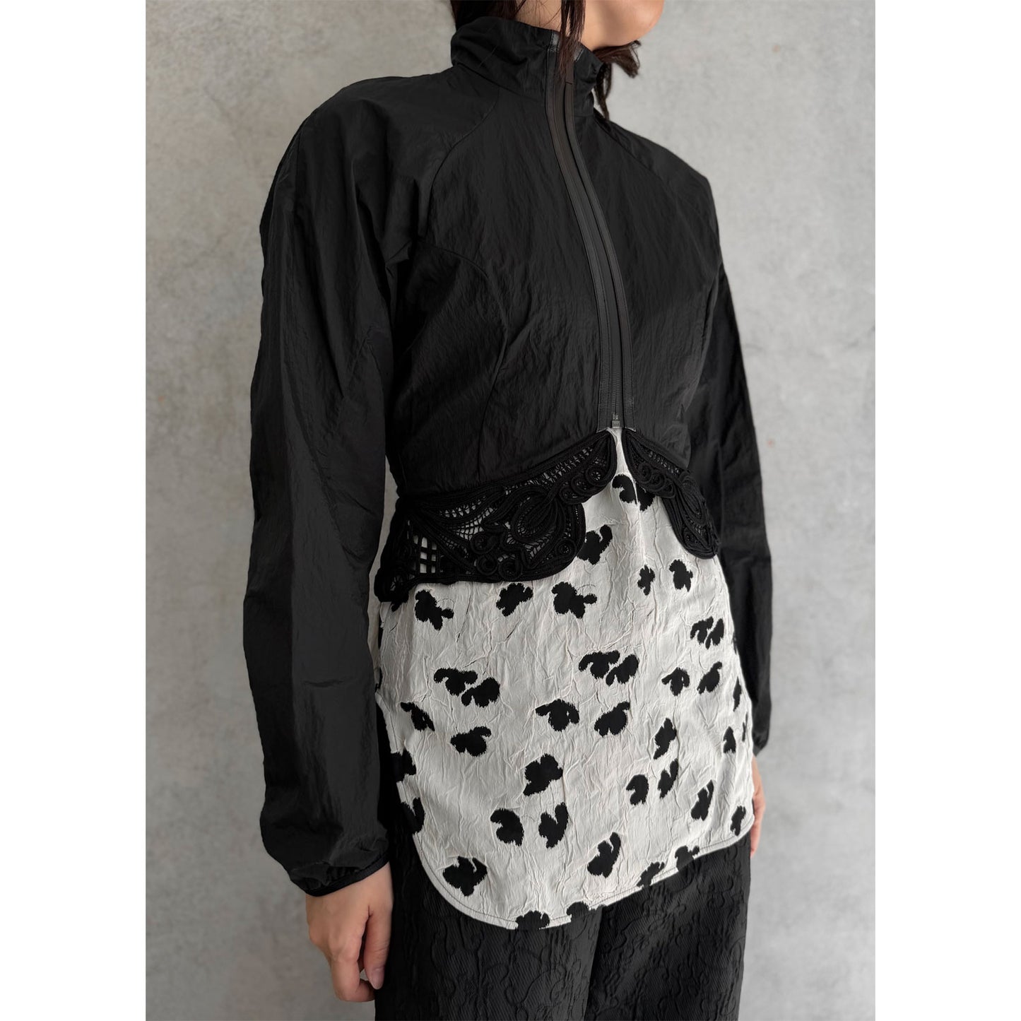 
                  
                    Nylon short Jacket with Cording Embroidery Detail
                  
                