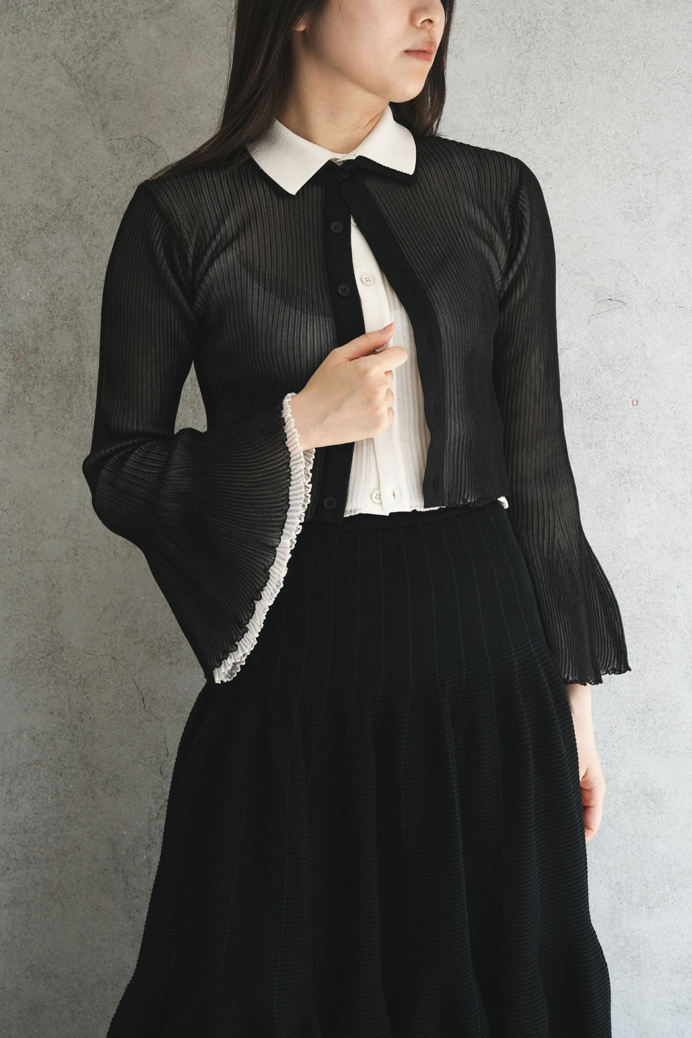 トップス HYPHA LUCENT GLITTER SHIRT CARDIGAN HYPHA LUCENT GLITTER SHIRT CARDIGAN-BLACKBLACK- – OBLIGE