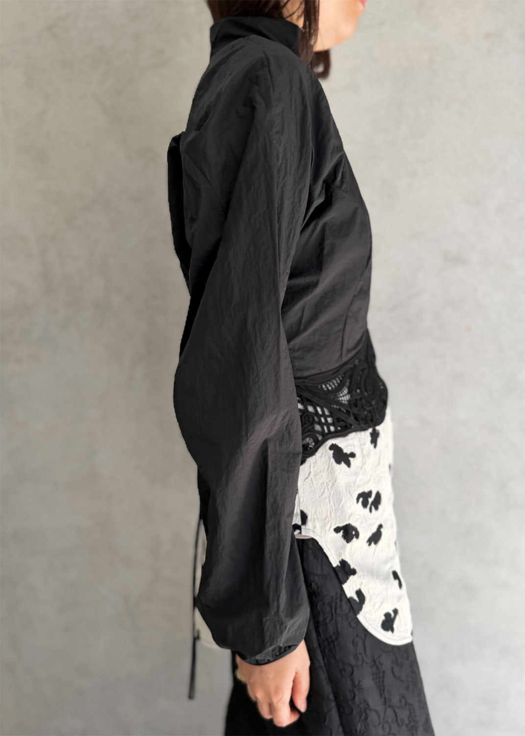 
                  
                    Nylon short Jacket with Cording Embroidery Detail
                  
                
