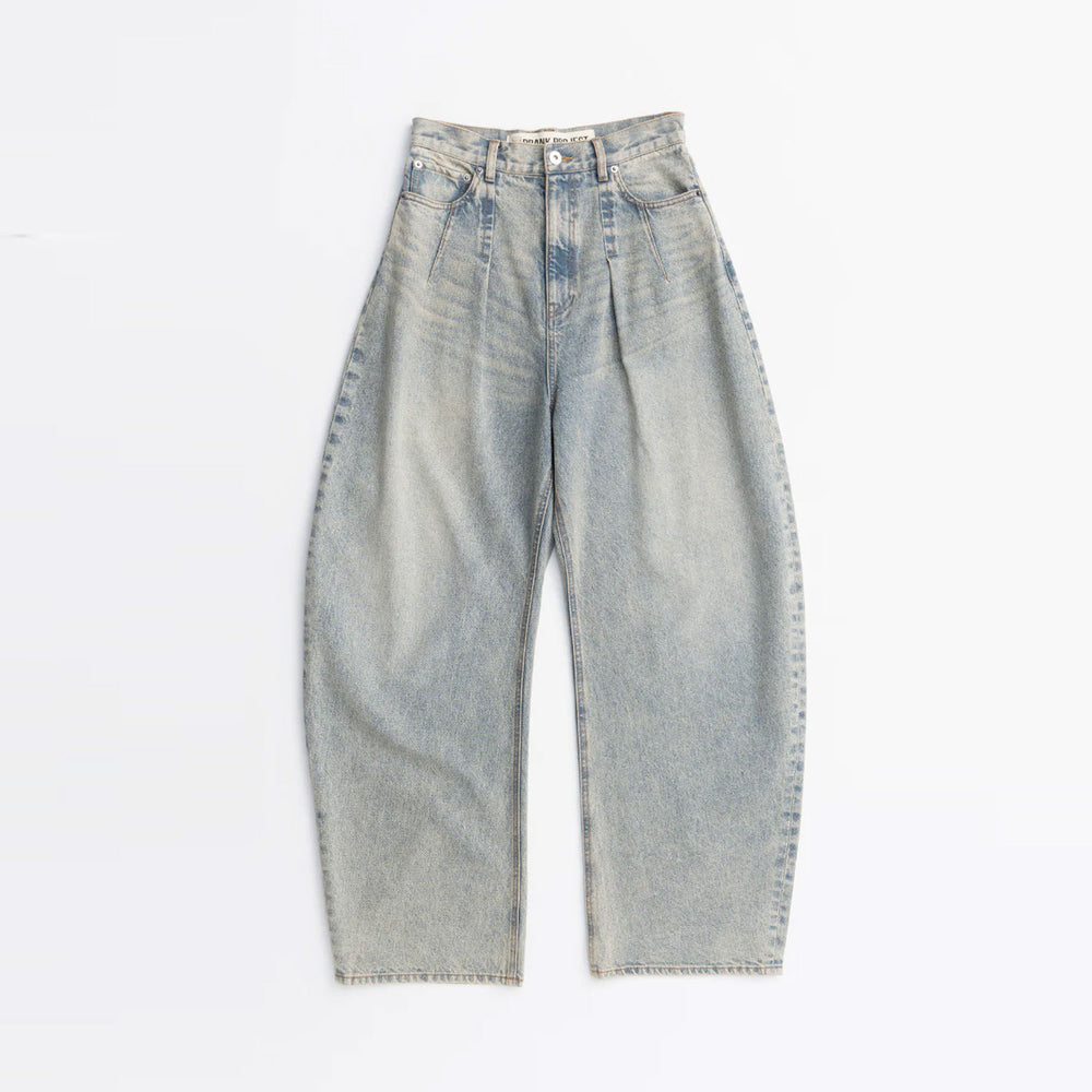 High-waisted Curved Denim-BLUE-