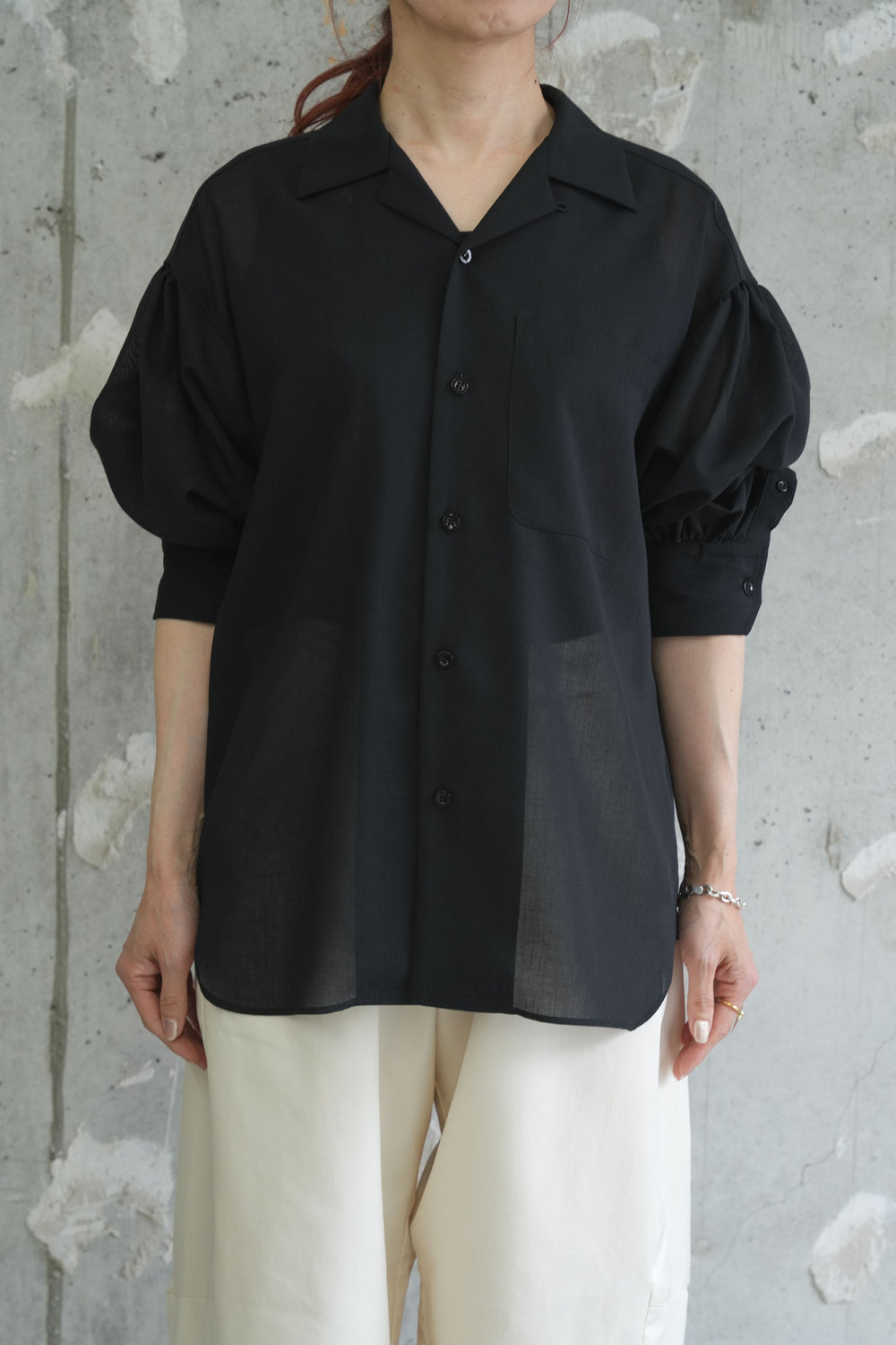 regleam◆BALLOON SLEEVE BLOUSE/FREE/ポリエステル/WHT/ストライプ/19AW-RL0 Balloon-sleeved blouse