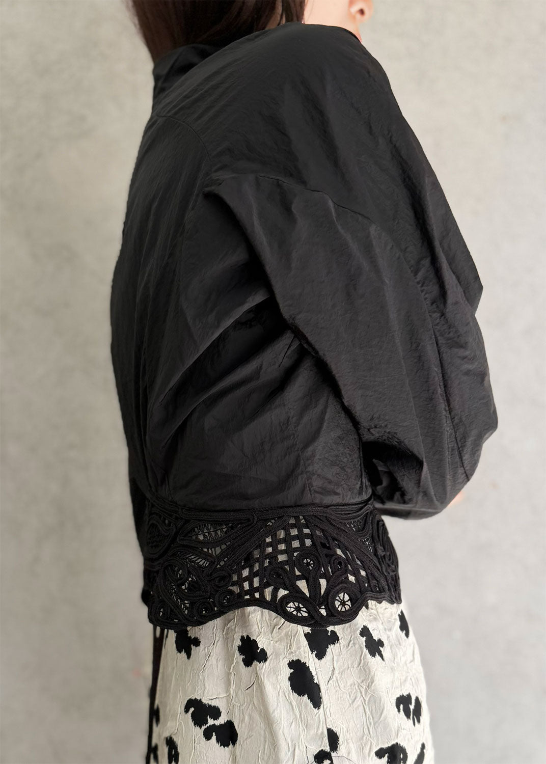
                  
                    Nylon short Jacket with Cording Embroidery Detail
                  
                