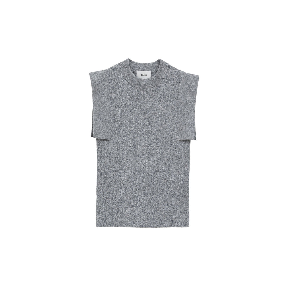SQUARE SLEEVE KNIT TOPS -BLUE-