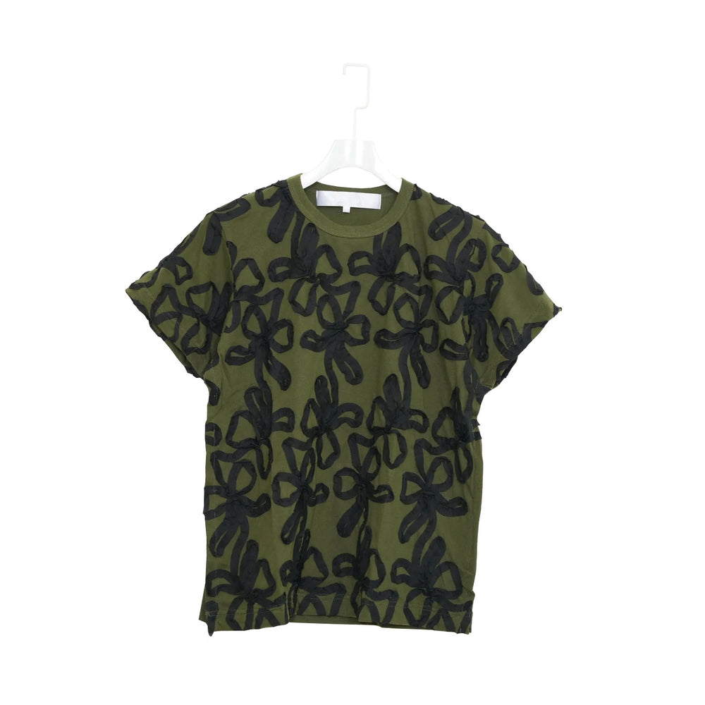 リボン刺繍Tシャツ -KHAKI-