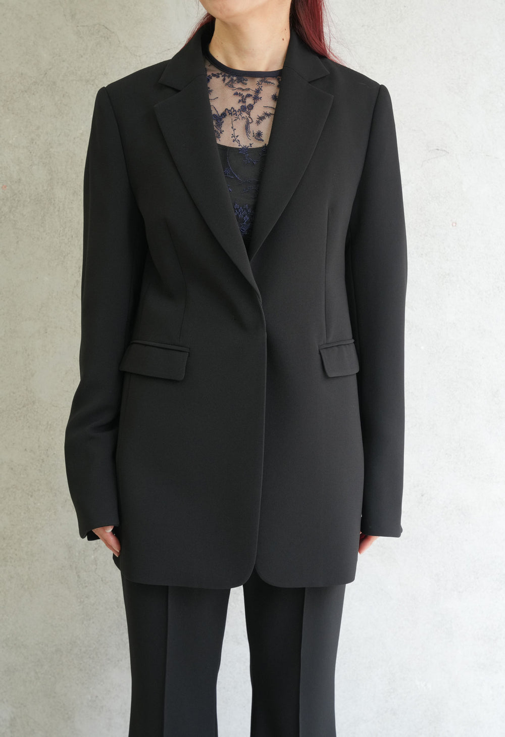 Acetate Polyester Collarless Suit Jacket - black – OBLIGE