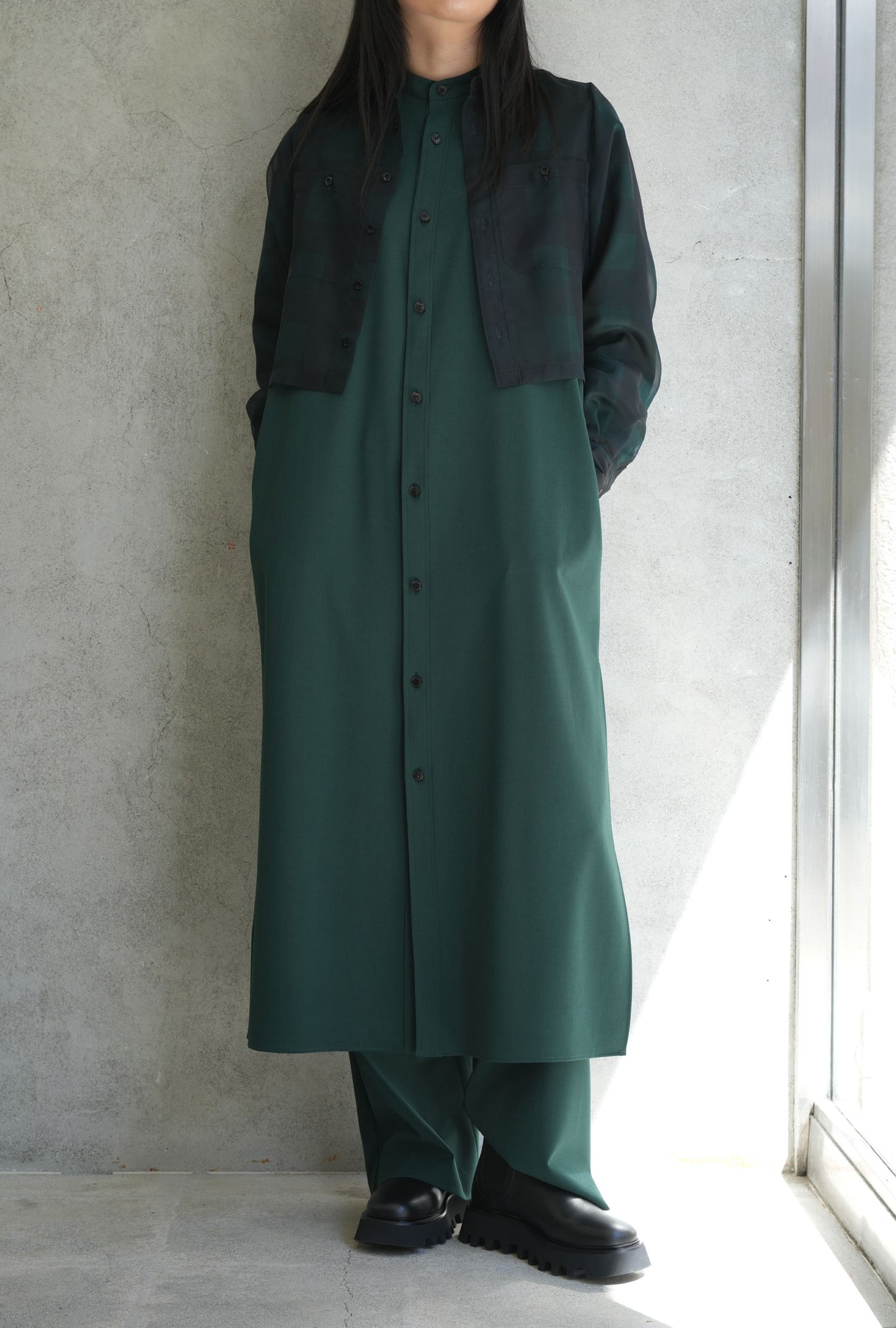 
                  
                    MAXI SHIRT DRESS-GREEN-
                  
                