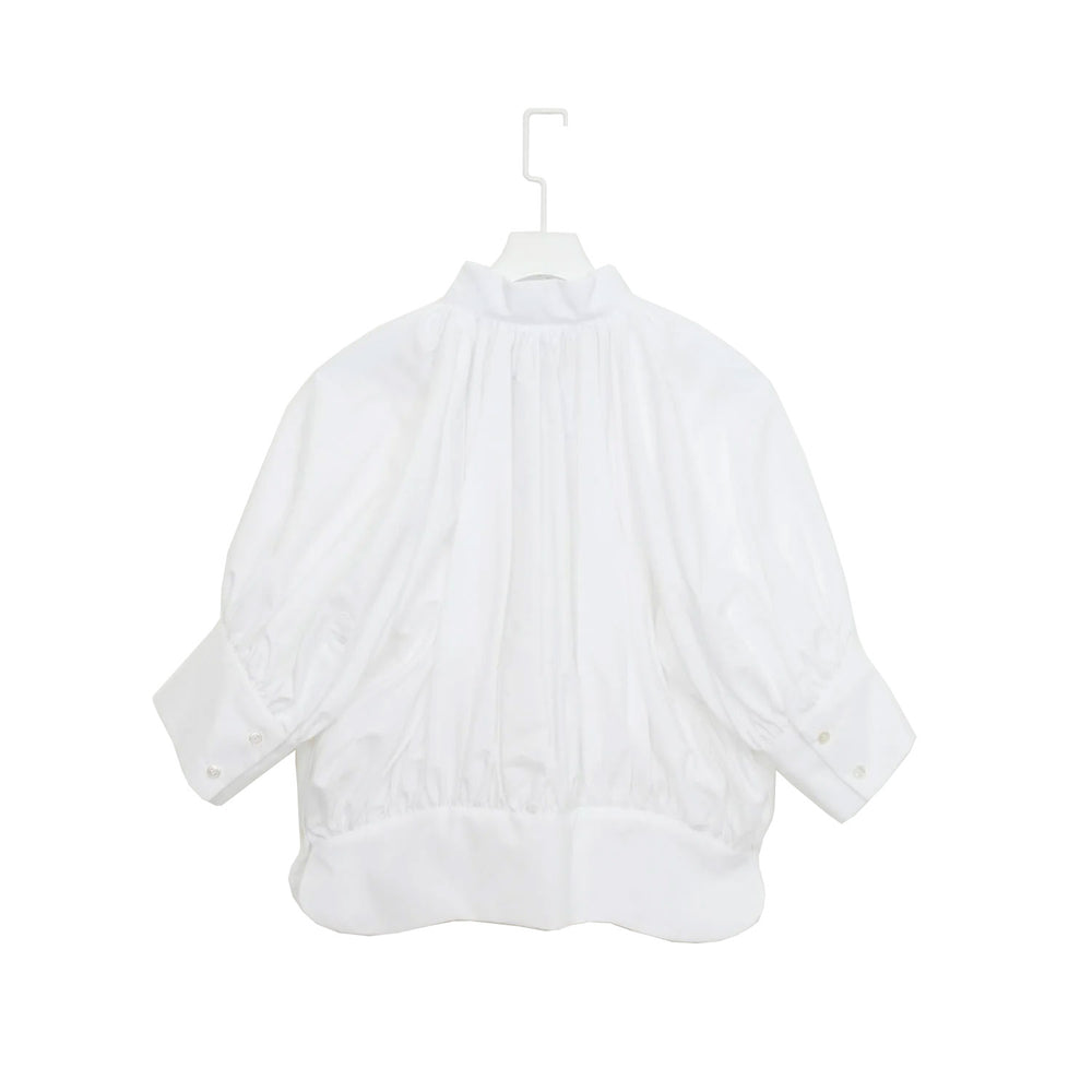 【即納&大特価】 スタンドカラーギャザーブラウス-WHITE- OBLIGE – シャツ/ブラウス(半袖/袖なし)